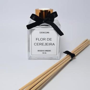 Imagem de Difusor de Ambiente, Vidro, 100ml, com 8 Varetas de 25cm, para Salas e Escritórios, Fragrância Premium (Flor de Cerejeira)