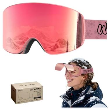 Imagem de Whale Ski Goggles OTG Adult Magnetic Snowboard Goggles Unisex 100% UV Protection Modern Spherical and Cylindrical Lenses (Pink polarizer, Large face/framed cylindrical mirror)F