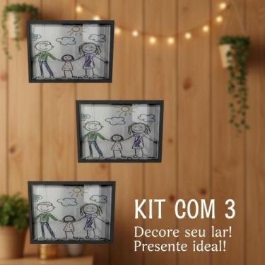 Imagem de Kit 3 Molduras Porta-Folha A4 Decoração de Parede Mdf Preto/Branco - p