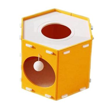 Imagem de Fenteer Casa de feltro para gatos, cama fechada, arranhador, olho mágico extra grande, cama para gatos, caverna, brincadeira e descanso, Laranja