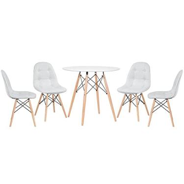 Imagem de Loft7, KIT - Mesa Eames 80 cm branco + 4 cadeiras Eames Botonê cinza claro