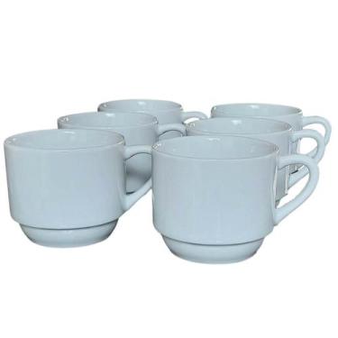 Imagem de Kit Jogo 6 Xícaras de Café/Chá Empilháveis 200ml - Porcelana Branca - 
