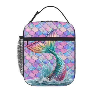 Imagem de UEQIKI Lancheira com isolamento térmico de cauda de sereia para mulheres e homens, lancheira reutilizável à prova de vazamento com compartimento térmico, lancheira para adultos, trabalho, viagem