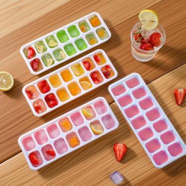 Imagem de Bandejas de cubos de gelo, 14 células, forma de cubos de gelo de silicone com tampa removível resistente a derramamentos (rosa, 4 peças)
