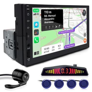 Imagem de Kit Multimídia 1 Din 7 Polegadas + Câmera Ré + Sensor Ré Azul Fiesta 2