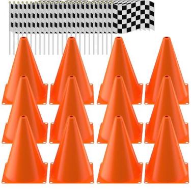 Imagem de Cones de trânsito RECER com bandeiras quadriculadas de corrida (36 uni