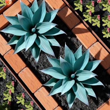 Imagem de Ttranewsoo Plantas falsas de agave artificial, 35 cm, grandes, resistentes a UV, plantas falsas, para decoração interna e externa, plantas tropicais, suculentas, vegetação, decoração interna (azul