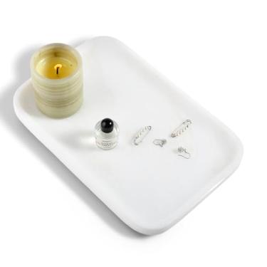 Imagem de Karibiber Bandeja de banheiro, bandeja de mármore para bancada, bandeja de mármore branco para cômoda de banheiro, bandeja de servir de pedra para cozinha, bandeja de armazenamento para pia de