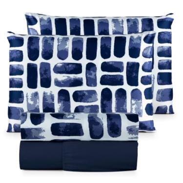 Imagem de Jogo de Lençol Casal Padrão 04 Peças 200 Fios Cama Box Estampado Toque Aveludado Macio(Ocean)