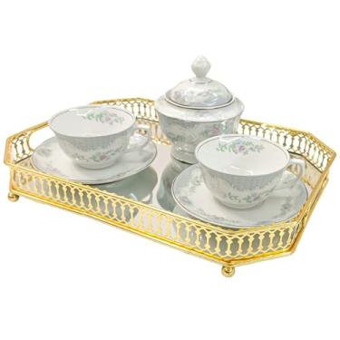 Imagem de Bandeja Luxo Espelhada Decorativa, Dourada Retangular 35x25cm, MR-BH010, Alira Home