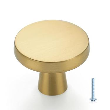 Imagem de Ravinte Pacote com 5 maçanetas redondas sólidas de latão escovado puxadores de gaveta puxadores de armário de cozinha ferragens de armário de cozinha puxadores de cozinha