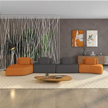 Imagem de Sofá 4 Lugares Orgânico Com Chaise E 3 Módulos Berlim Bouclê Cr K01 - D'rossi Caramelo-grafite