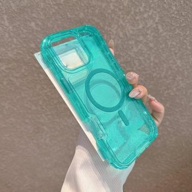 Imagem de Capa transparente 3 em 1 com glitter neon para iPhone 16, 16pro Max, 15 Pro, 14, 13 e 12, com carregamento magnético sem fio, verde menta, para iPhone 12