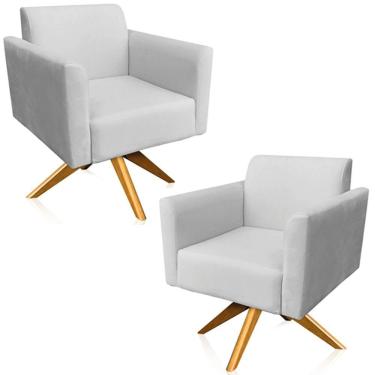 Imagem de Kit 02 Poltronas Isabella Base Giratória Madeira Suede Cinza