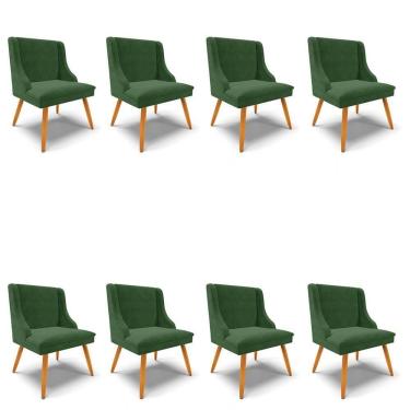Imagem de Kit 8 Cadeiras Estofadas Para Sala De Jantar Pés Palito Lia Suede Verde - Ibiza