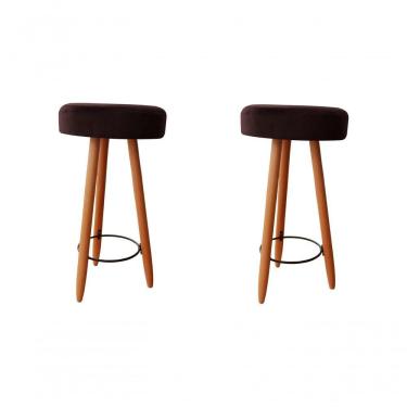 Imagem de Kit Duas Banqueta Alta Para área Gourmet Balcão Pés Palito Suede Marrom Eli Móveis E Decoração