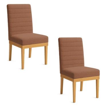 Imagem de Kit 2 Cadeiras De Jantar Solana Boucle Terracota Base De Madeira - Pallazio