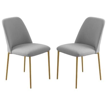 Imagem de Conjunto 2 Cadeiras Londres Linho Cinza Claro Metal Dourado