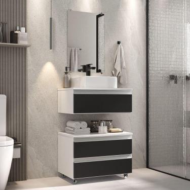 Imagem de Conjunto Gabinete Banheiro Creta 60cm (gabinete+espelheira+cuba) Branco Preto