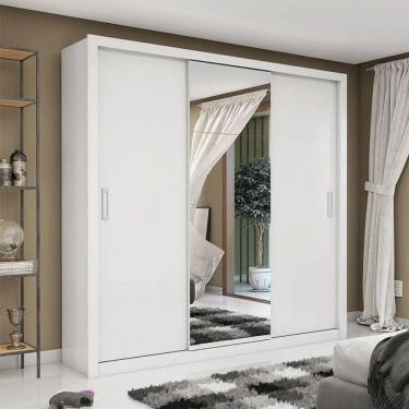 Imagem de Guarda Roupa Casal Bahia Plus Com Espelho 3 Portas De Correr Carioca Moveis Branco