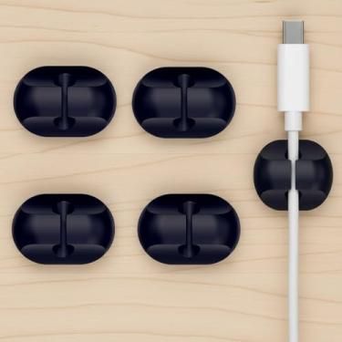Imagem de Clipes de cabo, pacote com 4 unidades, organizador de cabos pretos, suporte de fio para organizar telefones, carregadores, mesa de cabeceira, carro