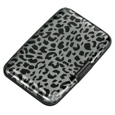Imagem de ELFISH Mini carteira de alumínio RFID porta-cartões de crédito capa de metal para identidade masculina e feminina (estampa de leopardo preto), Estampa de leopardo preto