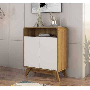 Imagem de Aparador Buffet Eccos 2 Portas e Prateleiras Internas Pés em Madeira.(Design Arredondado) (Nature/OffWhite)