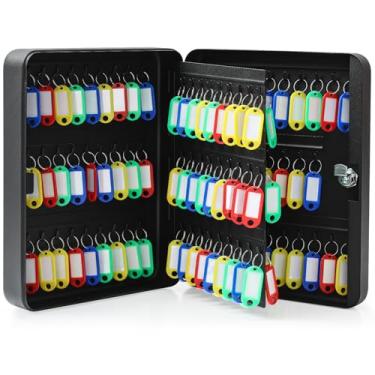 Imagem de Ripeng Porta-chaves de aço com 108 chaves para montagem na parede, caixa de segurança com etiquetas e ganchos, organizador de chaves, armazenamento seguro de parede para carro, escritório, hotel, casa