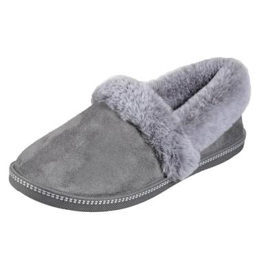 Imagem de Skechers Pantufa feminina aconchegante de microfibra com forro de pele sintética, Carvão, 11