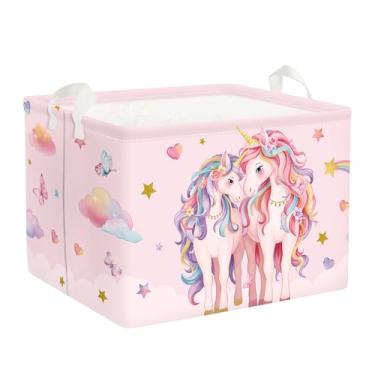 Imagem de Clastyle Cesto de lavanderia de unicórnio fofo nuvem de roupas infantis cesta de armazenamento de livros caixa de presente para pais caixa de brinquedo para chuveiro de quarto, corações, 40 x 30 x 30