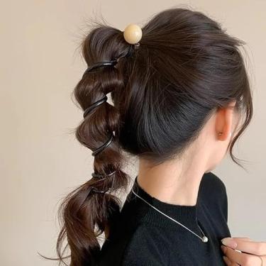 Imagem de Cordão de telefone vintage bola laços de cabelo lisos elásticos femininos simples laço de cabelo amarrado rabo de cavalo corda corda acessórios (1 peça, preto bege)