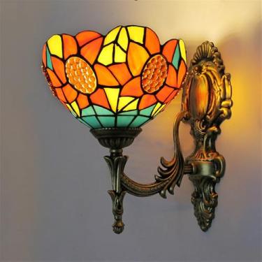 Imagem de Luminária de parede retrô americana LED de luxo europeia para sala de estar, quarto, escritório, casa de campo, hotel, restaurante, café, bar, corredor, com vidro colorido (Estilo 19)