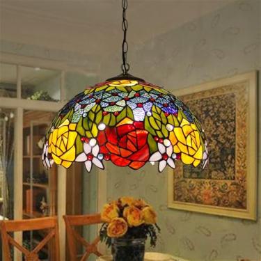 Imagem de Luminária pendente contemporânea de luxo em vidro colorido com LED, estilo retrô americano, ideal para sala de estar, restaurante, quarto, hotel, casa de campo, corredor, café, bar ou escada