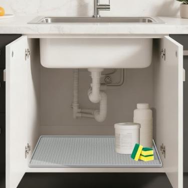 Imagem de Lanstics Tapete embaixo da pia de 101,6 cm x 55,88 cm para cozinha, organizador embaixo da pia, impermeável, borda elevada, protetor de pia, bandeja organizadora de silicone para cozinha, banheiro
