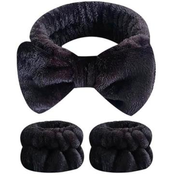 Imagem de Conjunto de faixa de cabeça e pulseira para mulheres – Faixa de cabelo para lavar o rosto, máscara facial, maquiagem e cuidados com a pele (rosa)