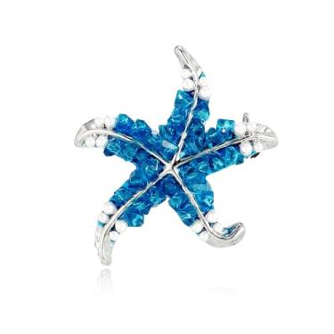 Imagem de Kokoma Broche de estrela do mar de cristal azul para mulheres boêmio simulado pérola oceano animal praia lapela distintivo corsage joias modernas para terno pano