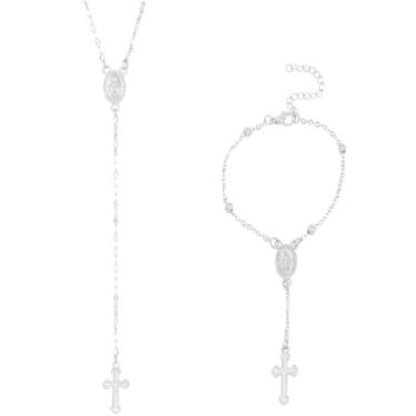 Imagem de IXDEAXLY Colar de rosário com cruz em Y para mulheres católica virgem maria religiosa oração sorte colar joia presente, Zinco, Sem Pedra Preciosa