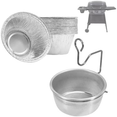 Imagem de BBQration Copo de graxa universal para churrasqueiras externas Char-Broil Kenmore e outras grelhas semelhantes, copo coletor de gordura com suporte e 15 pacotes de forro de gotejamento de alumínio