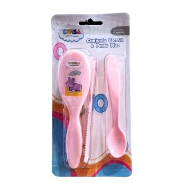 Imagem de Cefisa kit escova+pente+colher infantil rosa
