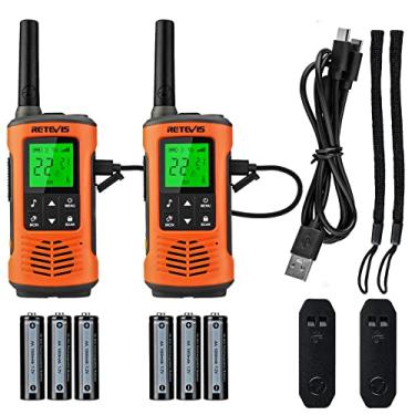 Imagem de Retevis RT45P Walkie Talkies IP67 à prova d'água, rádio bidirecional recarregável para adultos, SOS NOAA de 22 canais, com bateria de 1000 mAh e carregador USB-C, rádios bidirecionais de longo alcance para esqui, pesca e barco (pacote com 2)