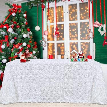Imagem de B-COOL Toalha de mesa roseta: 227 x 380 cm capas de mesa brancas retangulares 3D floral cetim toalha de mesa capas de mesa para festa boho decoração de casamento
