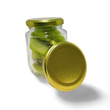 Imagem de Pote Vidro Pequeno, Kit Potes de Vidros 240ml Belem para Geleias Doces Conservas Tampas Metálicas Lacres(10,Dourado)