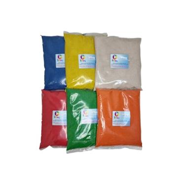 Imagem de Kit de Areia Tratada Colorida, Atóxica, 6 Sacos de 200g, Sílica de Quartzo, Total 1200g, para Atividades Escolares