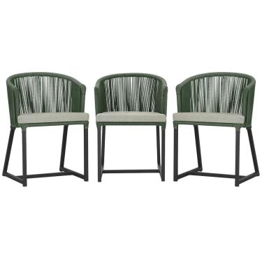 Imagem de 3 Cadeiras De Jantar Noronha Preta Corda Náutica E3 Trama Verde
