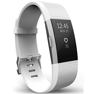 Imagem de PANDA BOBO Pulseiras esportivas compatíveis com Fitbit Charge 2, pulseiras clássicas ajustáveis (branca, grande)