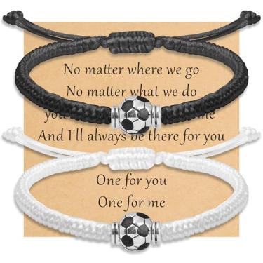 Imagem de ZKJTEARY Pulseiras esportivas para mulheres, homens, futebol, basquete, vôlei, beisebol, softball, futebol, pulseiras para mulheres, homens, preto e branco, pulseira de amizade ajustável para fãs, One