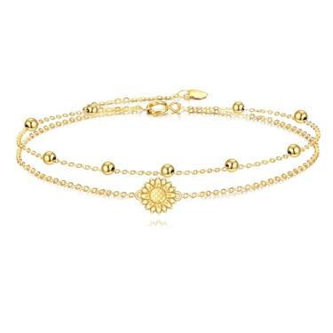 Imagem de KECHO Tornozeleira feminina com borboleta/libélula/sapo/girassol/margarida/árvore da vida/lua/trevo, 7+2 inch, Ouro, Sem Pedra Preciosa