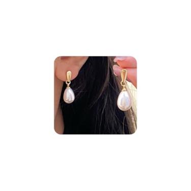Imagem de Brincos de pérolas douradas para mulheres, brinco vintage com pingente de gota d'água, brinco moderno de lágrima, joias modernas para damas de honra, presentes de casamento, Large, Liga de aço, Sem