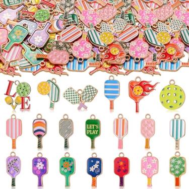 Imagem de Trnayi 100 pingentes esportivos a granel para fabricação de joias, basquete, dinkball, futebol, beisebol, voleibol, pingentes de liga para colar, pulseira, brincos, acessório de artesanato DIY (bola