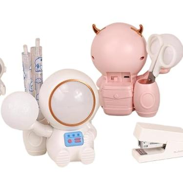 Imagem de Mini Ventilador de Mesa USB com Luz LED - Ventilador Portátil e Luminária com Design de Bichinhos para Escritório, Quarto e Viagem(Luminária Mesa)